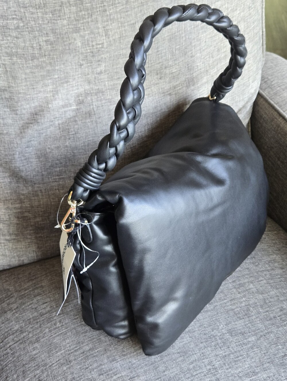 Roberta Rossi Black Leather Puffer Shoulder Bag Purse Made in Italy